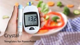  Presentation with healthy food - Slide set featuring glucose - woman holding digital glucometer background and a coral colored foreground