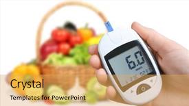  Presentation with glucometer - Cool new PPT layouts with glucose - woman holding digital glucometer backdrop and a yellow colored foreground