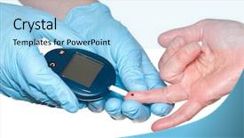  Presentation with blood test - Slides featuring glucose level finger blood background and a light blue colored foreground
