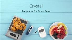  Presentation with cookies - Presentation theme enhanced with diabetes medical concept blue - glucose meter with fruits background and a arctic colored foreground