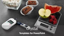  Presentation with cookies - PPT theme consisting of glucose meter with fruits and cookies on table background and a dark gray colored foreground