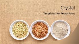  Presentation with gluten free - Audience pleasing theme consisting of gluten free buckwheat groats roasted backdrop and a coral colored foreground