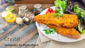  Presentation with gluten free - Colorful PPT theme enhanced with gluten-free-crispy-breaded-alaskan backdrop and a mint green colored foreground