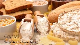  Presentation with free food - Colorful presentation design enhanced with gluten-free-food-flour-bread backdrop and a coral colored foreground