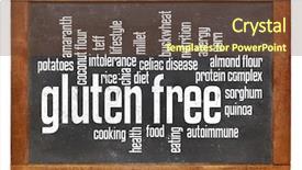 Presentation with vintage food - Amazing PPT theme having gluten free food word cloud backdrop and a tawny brown colored foreground