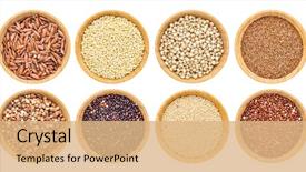  Presentation with rice grains - Presentation enhanced with gluten free grains collection - buckwheat background and a coral colored foreground