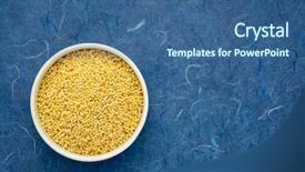  Presentation with millet - Audience pleasing theme consisting of gluten free hulled millet grain backdrop and a ocean colored foreground