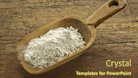  Presentation with gluten free - Slide deck with gluten free quinoa flour on a wooden scoop against weathered wood background and a tawny brown colored foreground