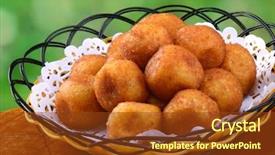  Presentation with snacks - PPT theme enhanced with glutinous rice ball - chinese snacks background and a tawny brown colored foreground