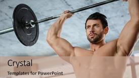  Presentation with barbell - Beautiful PPT layouts featuring gm - portrait of a muscular man backdrop and a coral colored foreground