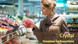  Presentation with beautiful young woman getting face - Presentation theme consisting of gmo food - beautiful young woman shopping background and a tawny brown colored foreground