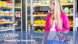  Presentation with grocery store - Colorful slide set enhanced with gmo food - beautiful young woman shopping backdrop and a  colored foreground