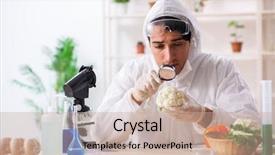  Presentation with genetic lab - Beautiful presentation theme featuring gmo fruits and vegetables backdrop and a soft green colored foreground