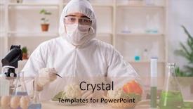  Presentation with genetic lab - Audience pleasing presentation consisting of gmo fruits and vegetables backdrop and a coral colored foreground