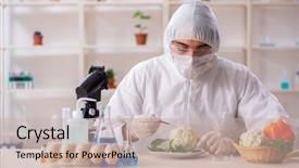  Presentation with genetic lab - Colorful PPT theme enhanced with gmo fruits and vegetables backdrop and a soft green colored foreground
