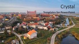 Presentation with small town - Slide deck consisting of gniew town at wierzyca river background and a light blue colored foreground