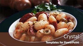  Presentation with noodle - Audience pleasing slide deck consisting of gnocchi di patata italian potato noodle with tomato sauce sausage and olives backdrop and a tawny brown colored foreground