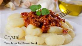  Presentation with noodle - Audience pleasing slide set consisting of gnocchi-di-patata-italian-potato backdrop and a lemonade colored foreground