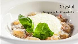  Presentation with italian cuisine - Colorful presentation theme enhanced with gnocchi in mushroom sauce with cheese espuma molecular cuisine restaurant menu item traditional italian dumplings isolated on white background delicious eating gourmet dinner close up backdrop and a soft green colored foreground