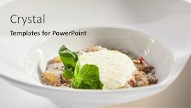  Presentation with italian cuisine - Presentation design enhanced with gnocchi-in-mushroom-sauce background and a light gray colored foreground
