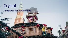  Presentation with kiosk - Cool new PPT theme with gnome - illuminated christmas fairground wooden kiosk backdrop and a lemonade colored foreground