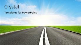  Presentation with asphalt road - Theme with go ahead - asphalt road and blue sky background and a light blue colored foreground