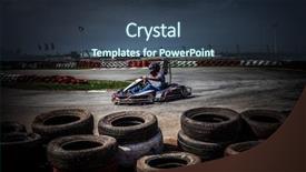  Presentation with racing - Theme featuring racing go karts - man drive go kart background and a tawny brown colored foreground