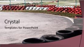  Presentation with caterpillar track - Presentation design featuring part of go kart track background and a light gray colored foreground