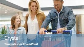  Presentation with grocery store - PPT theme having go carts - family going to the grocery background and a teal colored foreground