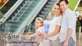  Presentation with family shopping - Theme enhanced with go carts - happy family pushes two kids background and a coral colored foreground
