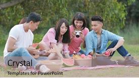  Presentation with picnic - Cool new slide deck with go down - friends go picnic together backdrop and a coral colored foreground