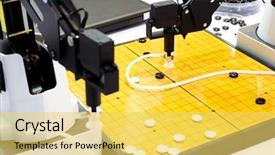  Presentation with artificial intelligence - Audience pleasing slides consisting of go electronic - artificial intelligence equipment playing go backdrop and a  colored foreground