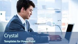  Presentation with computer in backrond - Presentation theme enhanced with go electronic - asian businessman using his computer background and a ocean colored foreground