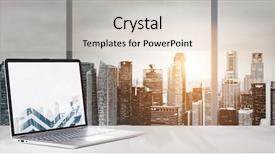  Presentation with flower office desk table - Slides having go electronic - laptop on table in office background and a lemonade colored foreground