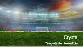  Presentation with base ball field - Beautiful presentation featuring go forward - soccer ball on the field backdrop and a tawny brown colored foreground