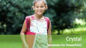 Presentation with school - Audience pleasing PPT theme consisting of go forward - young girl going to school backdrop and a seafoam green colored foreground