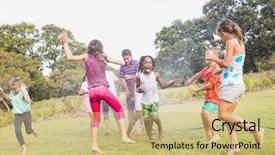  Presentation with kids playing - Presentation design consisting of go green tree - kids playing together background and a yellow colored foreground