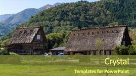  Presentation with old world maps - Beautiful theme featuring go greenery - japanese old town in shirakawago backdrop and a tawny brown colored foreground