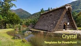  Presentation with japanese folk song sakuta - Audience pleasing PPT theme consisting of go greenery - japanese shirakawago village backdrop and a tawny brown colored foreground