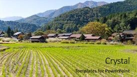  Presentation with japanese - PPT theme consisting of go greenery - japanese shirakawago village background and a gold colored foreground