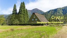  Presentation with japan - Beautiful theme featuring go greenery - shirakawago in japan backdrop and a tawny brown colored foreground