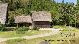  Presentation with traditional japan - PPT layouts having go greenery - traditional house of shirakawago background and a yellow colored foreground