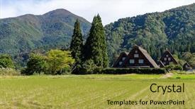  Presentation with japanese - Presentation theme consisting of go greenery - traditional japanese shirakawago village background and a gold colored foreground