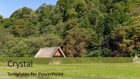  Presentation with japanese - Beautiful PPT layouts featuring go greenery - traditional japanese shirakawago village backdrop and a gold colored foreground