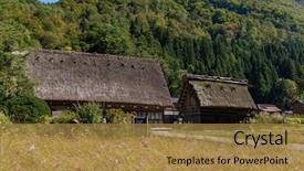  Presentation with japanese music - Presentation theme enhanced with go greenery - traditional japanese village shirakawago background and a  colored foreground