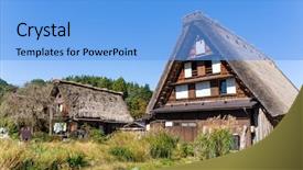  Presentation with traditional - Slide deck featuring go greenery - traditional shirakawago village house background and a light blue colored foreground