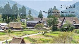  Presentation with village - Slides with go greenery - traditional shirakawago village background and a light blue colored foreground