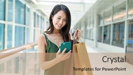  Presentation with woman pushing shopping trolley - Cool new PPT theme with go greenery - woman go shopping and using backdrop and a coral colored foreground