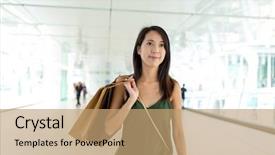  Presentation with woman pushing shopping trolley - Presentation theme featuring go greenery - young woman go shopping background and a  colored foreground