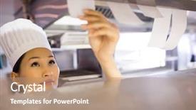  Presentation with cooking chef - Colorful presentation theme enhanced with staff list - closeup of a young female backdrop and a coral colored foreground